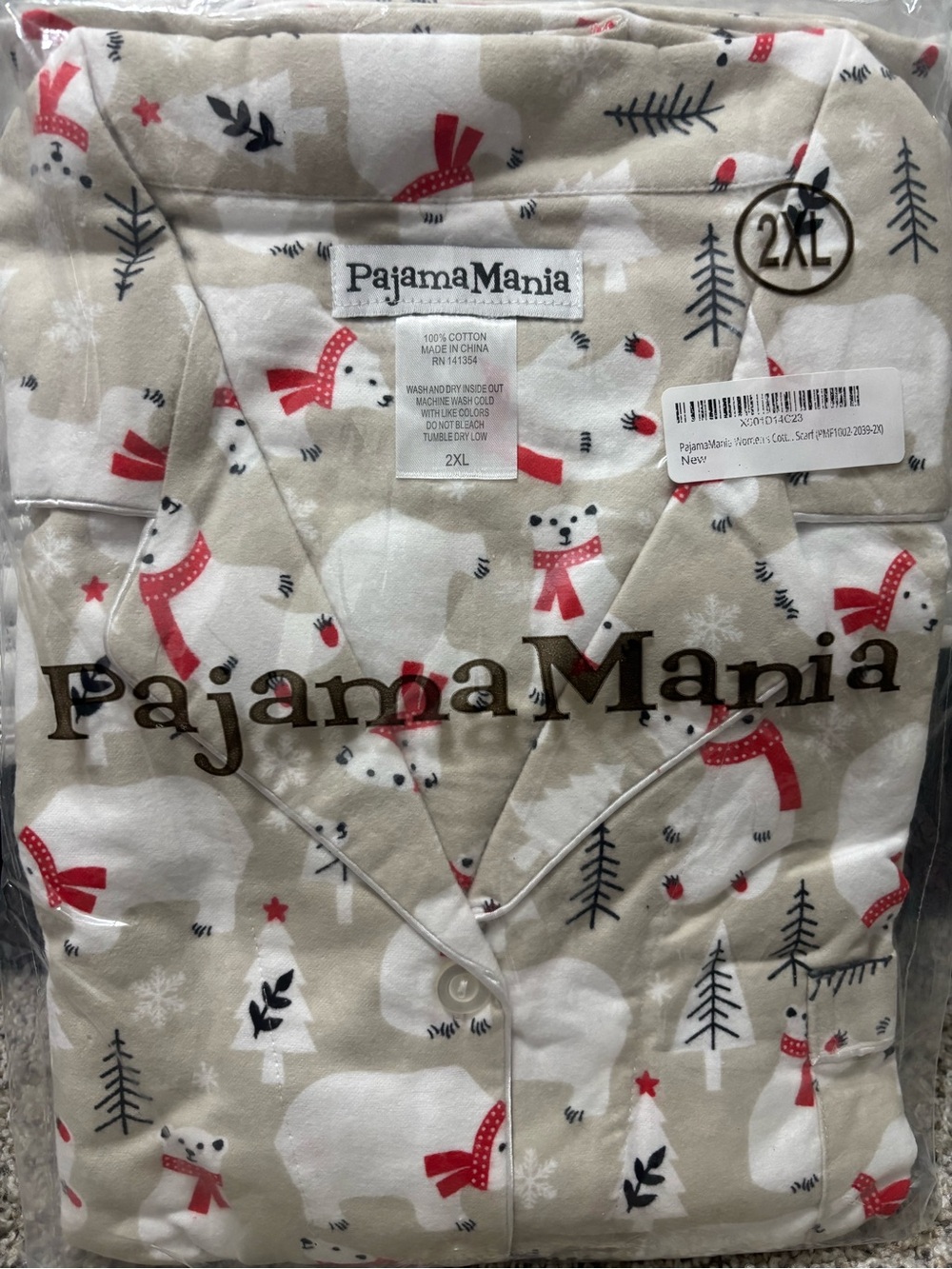 New PajamaMania 100% cotton polar Bears pajama set 2XL Christmas
